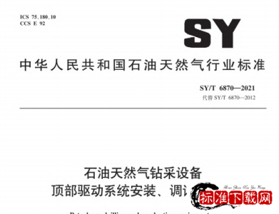 SY/T 6870-2021 石油天然气钻采设备 顶部驱动系统安装、调试与维护.pdf